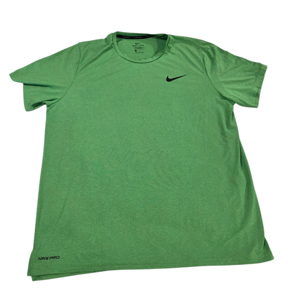 Nike Pro Active Top Mens Green L Dri Fit Crew Neck Standard Casual Training Tee